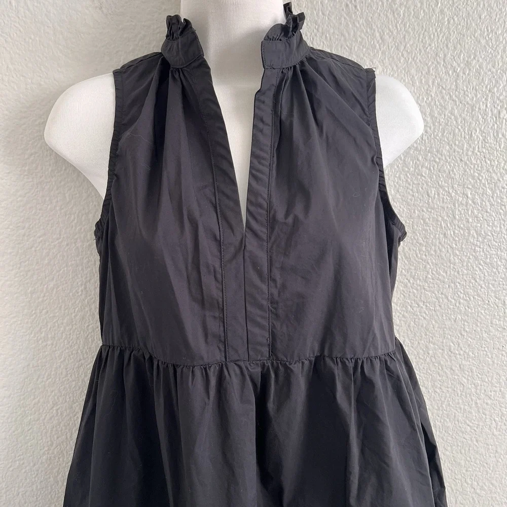 Small Black Tiered Mini Dress Lightweight Ruffle Neck Babydoll Swing Olivaceous